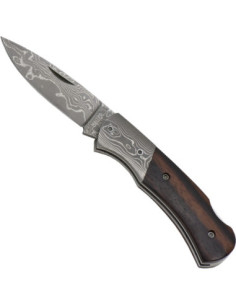 Coltello a serramanico in Damasco con manico in Ebano,...