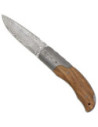 Coltello tascabile in Damasco premium, legno d'olivo, con scatola