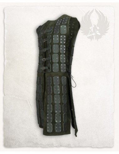 Brigantina medieval modello Osric in pelle, colore verde.