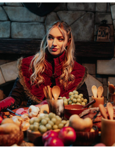 Gorjal medieval in pelle scamosciata modello Nimue, colore bordeaux