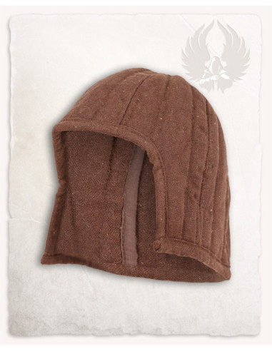 Cofia medieval imbottita protettiva modello Arthur, colore marrone