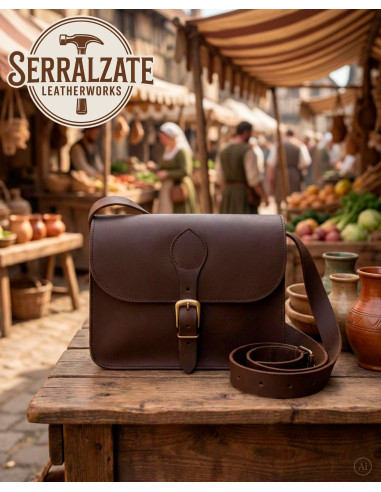 Borsa robusta in pelle medievale per rievocatori, marrone