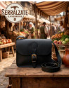 Borsa robusta in pelle medievale per ricreatori, nera