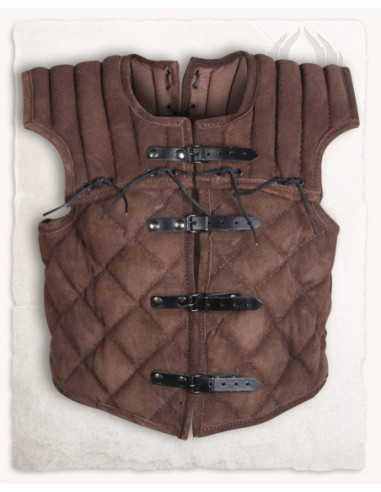 Gilet medieval regolabile in pelle marrone, modello Tenebra