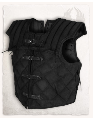 Gilet medievale regolabile in pelle nera, modello Tenebra