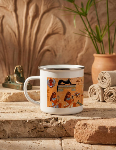 Tazza egiziana vintage in ottone smaltato