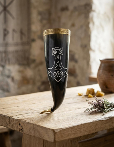 Cuorno vichingo Mjolnir per bere idromele e birra (300-400 ml)