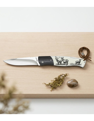Coltello da caccia Albainox Back Lock Manico Cervi 8,3 cm