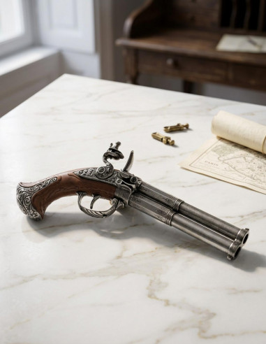 Pistola a pietra focaia 2 canne, Francia S.XVIII