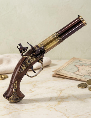 Pistola a pietra focaia 3 canne, Francia S.XVIII