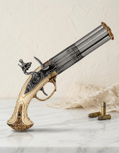 Pistola a pietra focaia 4 canne, Francia S.XVIII