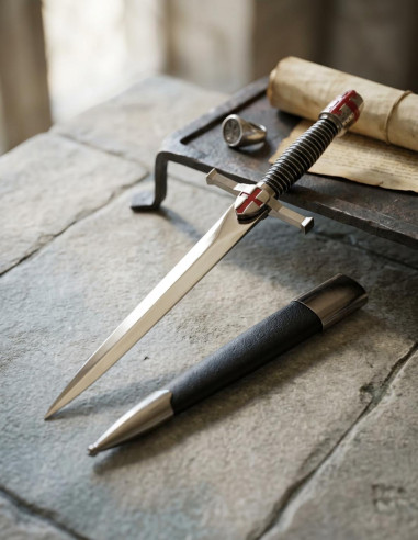 Daga casco e croce templare, 39 cm.