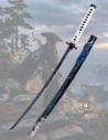 Katana Ghost Tsushima replica non ufficiale, lama in acciaio nero satinato