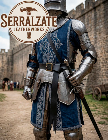 Cintura nera da Cavaliere Medievale in Pelle, Stile Montanaro