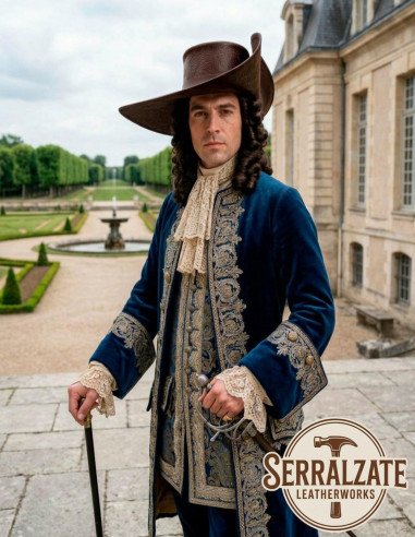 Cappello tricornio da capitano con incisione barocca, cuoio marrone deluxe