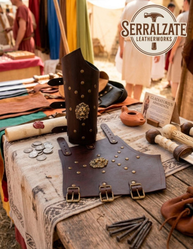 Bracciali del Legionario Invictus, Pelle marrone con Emblema di Leone