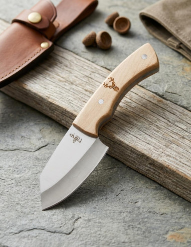 Coltello da caccia in acciaio 440, finitura lucida, manico in legno di acero