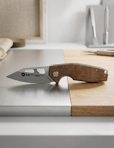 Coltello tattico K25 manico Mikarta color caramello