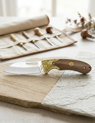 Coltello da campo Albainox con guaina decorata dorata