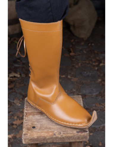 Stivali medievali Emmerich in cuoio marrone chiaro per LARP