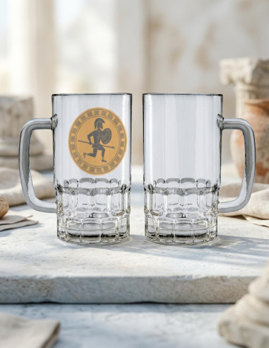 Boccale da birra in vetro guerriero oplita greco