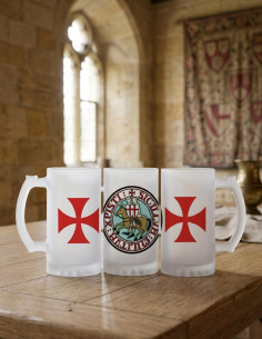 Boccale di birra Cavalieri Templari, vetro traslucido