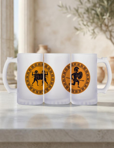 Boccale di birra Combattenti greci, vetro traslucido