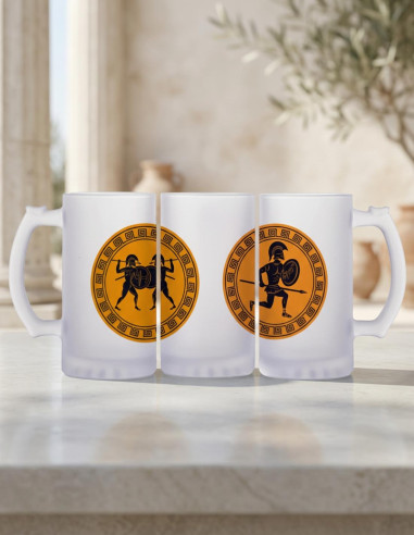 Boccale di birra Combattenti greci, vetro traslucido