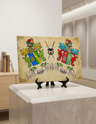 Mattonella Scudi Araldici con 2 Cognomi con sfondo (30x20 cm.)