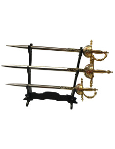 scaffale artigianale porta flauto 3 pezzi nero espositore per armi Piccolo coltello spada