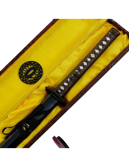 Katana in acciaio al carbonio, tsuba, kit di pulizia e scatola