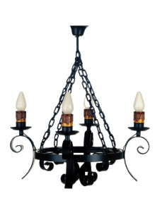 Lampada medievale battuto con catene, 4 lampadine