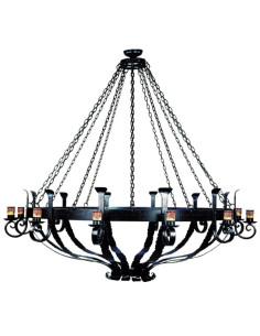 Lampada ruota in legno Forge, 6 luci