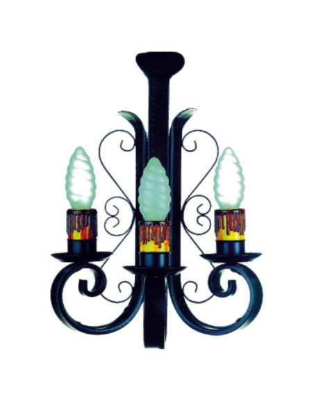 Applicare candela in ferro battuto, 3 luci