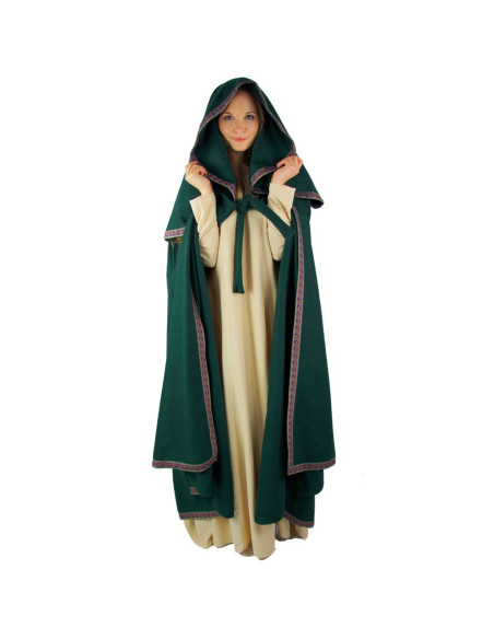 Mantello medievale donna verde con cappuccio