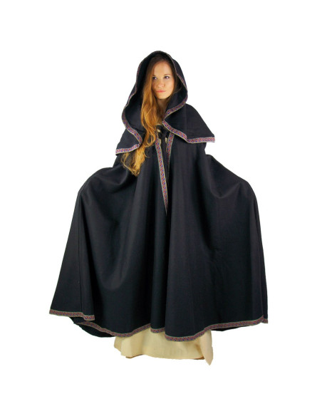 Mantella medievale in lana con cappuccio