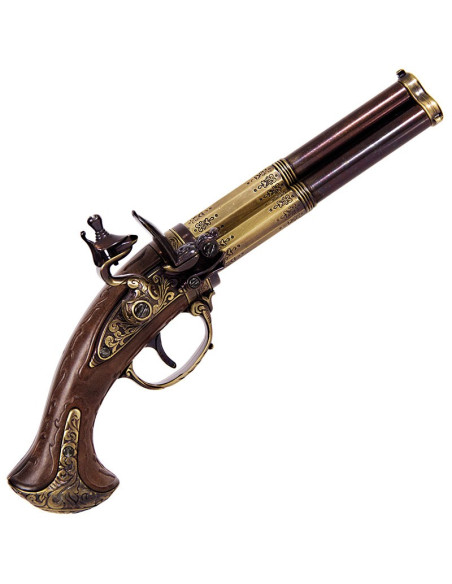 Pistola a pietra focaia 3 canne, Francia S.XVIII