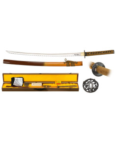 Lama Katana in acciaio al carbonio con fodero, kit di pulizia e tsuba.