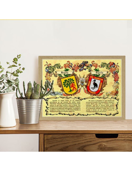 Scatola scudi araldici 2 cognomi (30x40 cm.)