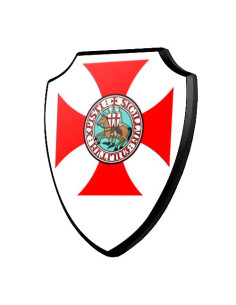 Scudo in legno Croce e Cavalieri Templari (19,2 x 23,4 cm.)