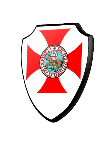 Scudo in legno Croce e Cavalieri Templari (19,2 x 23,4 cm.)