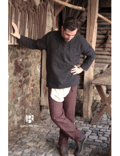 Camicia medievale con lacci Tristan, nera 2