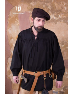 Camicia medievale con cravatte Störtebecker, nera