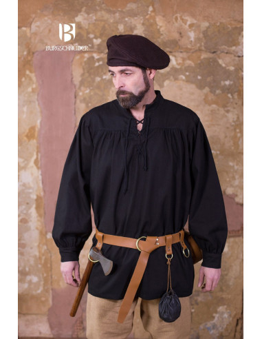 Camicia medievale con cravatte Störtebecker, nera