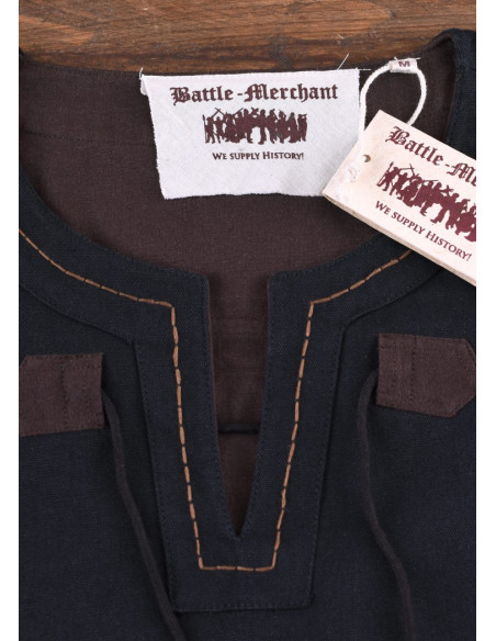 Tunica medievale marrone-nera con maniche staccabili