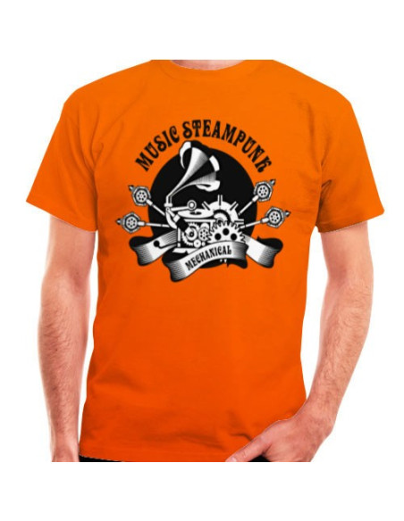 T-shirt arancione SteamPunk, manica corta