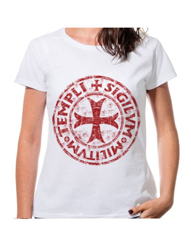 T-shirt croce templare bianca da donna, manica corta