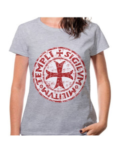 T-shirt da donna con croce templare grigia, manica corta