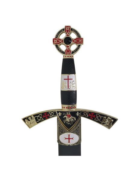 Spada templare decorata in oro, con fodero