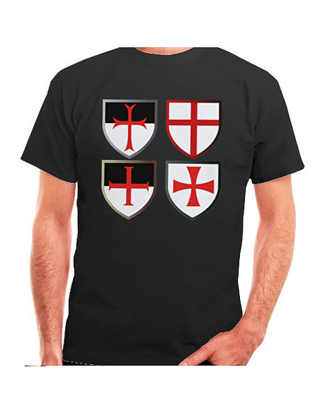 T-shirt nera Croci Templari, manica...